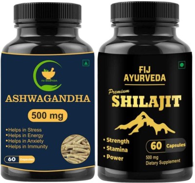 FIJ AYURVEDA Ashwagandha Capsule with Premium Shilajit Capsule for Anxiety, Stamina & Energy(Pack of 2)