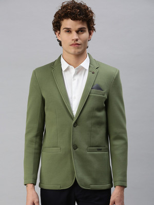 SHOWOFFFF Self Design Single Breasted Casual Men Blazer(Green)
