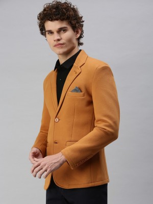 Showoff Solid Single Breasted Casual Men Blazer(Yellow)