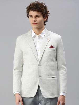SHOWOFFFF Solid Single Breasted Casual Men Blazer(White)