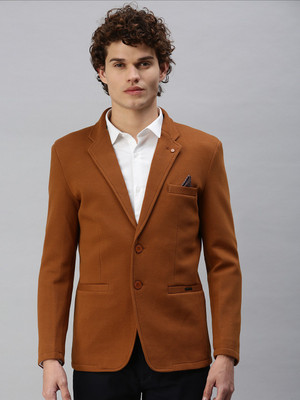 SHOWOFFFF Solid Single Breasted Casual Men Blazer(Brown)