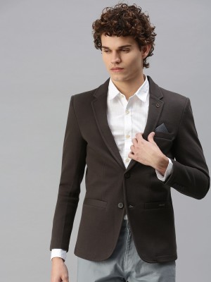 Showoff Solid Single Breasted Casual Men Blazer(Grey)