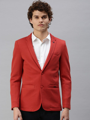 SHOWOFFFF Solid Single Breasted Casual Men Blazer(Red)