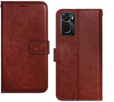 Cute Click Flip Cover for Cute Click Shock Proof Leather Finish Flip Back Cover for Oppo A96(Brown, Camera Bump Protector, Pack of: 1)