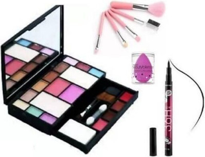 Pohok Tya 6171 combo of makeup kit beauty blender puff and 5 brush set and 36 Hour Deep Black Eyeliner(4 Items in the set)