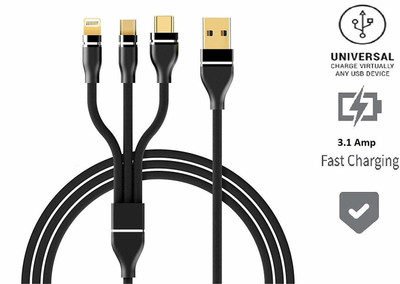 TECHGEAR Lightning Cable 1.5 m 3 in 1 Universal Multi USB Charging Cable|Nylon Braided Fast USB Type C/Micro(Compatible with mobile, Black, One Cable)