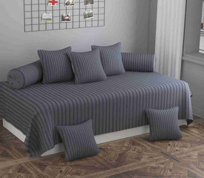 satalhome Cotton Striped Diwan Set(Grey)