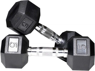 SHIVAM SPORTS Hexa Rubber Dumbbells|Chromium Plated Rods|Heavy Duty Dumbbell Pair (5kg) Fixed Weight Dumbbell(10 kg)