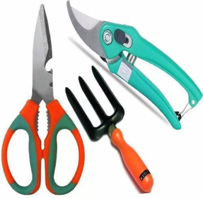 My Garden 3 pcs Tools of Scissor, Fork and Garden Scissors Pruning Bypass Flower cutter Garden Tool Kit(3 Tools)