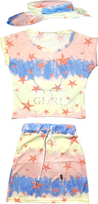 Kids Wear Fashion Baby Girls Party(Festive) Top Skirt, Hat(Orange)