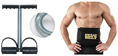 Best-Quality-Hub Single Spring Tummy Trimmer & Sweat Belt Combo for Wasit Trimming-Abs Exercise Fitness Accessory Kit Kit