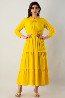 Kala Creations Women Fit and Flare Yellow Dress