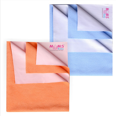 Moms Easy Cotton Baby Bed Protecting Mat(Peach,Sky Blue, Pack of 2, Small)