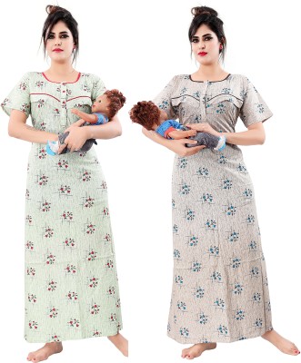 ANKONA Women Maternity/Nursing Nighty(Green, Brown)