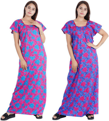 NACNO Women Nighty Set(Pink, Blue)