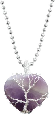 9dzine Amethyst Heart Shaped Tree Of Life Pendant with Chain for Men & Women Stone Pendant