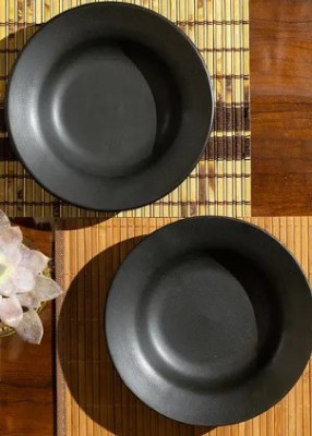 VolCraft Black Matte Ceramic Hand-Painted Deep Pasta Plate| Soup Plate | Snack Plate | Size 7 inch |Microwave Safe, Oven Safe |Set of 2 Plates Charger Plate(Pack of 2, Microwave Safe)