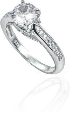 Bhayal Solitaire Ring Sterling Silver Zircon Rhodium Plated Ring