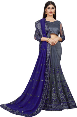ZENBLAZE Self Design Bollywood Net, Art Silk Saree(Dark Blue)