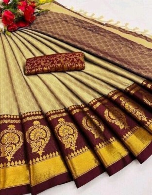 Hensi sarees shop Color Block, Temple Border, Geometric Print, Woven, Floral Print, Dyed, Solid/Plain, Checkered Paithani Crepe, Cotton Silk Saree(Maroon, Beige)