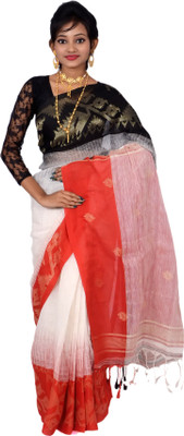 SAYAN CREATION Woven Bollywood Cotton Linen Saree(Red, Black)