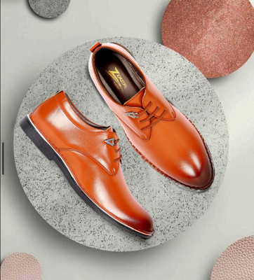 Zixer Genuine Synthetic Leather Office Tan Formal Shoes For Men || Look Lace Up For Men(Tan , 6)