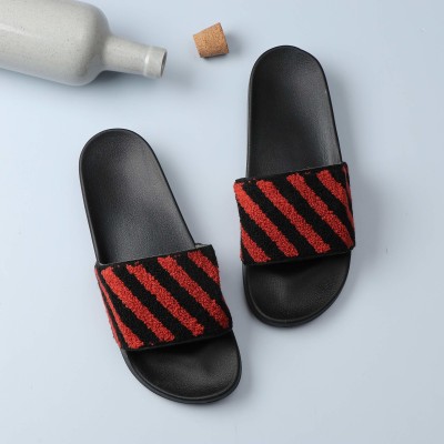 DRUNKEN Women Slipper for Women's Flip Flops Home Fashion Slides Open Toe Non Slip Red Slides(Red , 8)