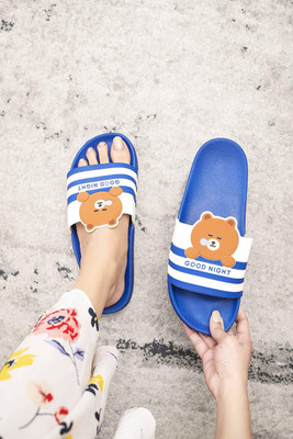 DRUNKEN Men Slipper for Men's Flip Flops Home Fashion Slides Open Toe Non Slip Blue Slides(Blue , 11)