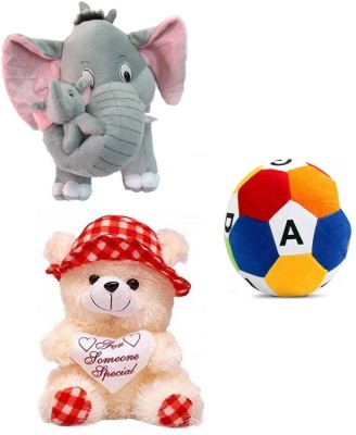 Ktkashish Toys soft toy Mother Elephnat, ABCD Ball With butter red check for gift (25-42 cm)  - 40 cm(Multicolor)