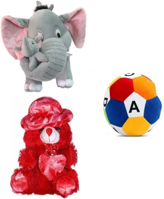 Ktkashish Toys soft toy Mother Elephnat, ABCD Ball With red rose cap for gift (25-42 cm)  - 40 cm(Multicolor)