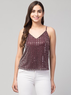 STYLZREPUBLIC Casual Embellished Women Maroon Top