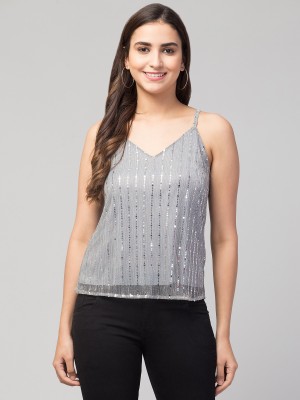 STYLZINDIA Party Embellished, Solid Women Silver Top