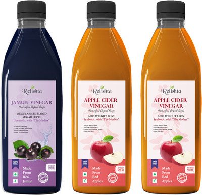 Relishta Jamun & Apple Cider Vinegar with Mother Vinegar (Pack of 3) Vinegar(3 x 500 ml)