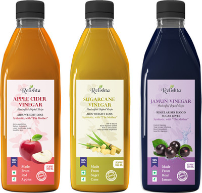Relishta Apple Cider Sugarcane & Jamun Vinegar with Mother Vinegar (Pack of 3) Vinegar(3 x 500 ml)