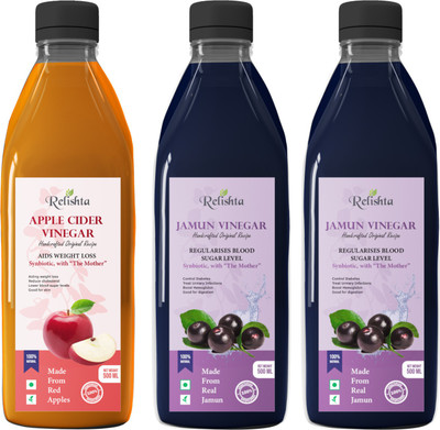 Relishta Apple Cider & Jamun Vinegar with Mother Vinegar (Pack of 3) Vinegar(3 x 500 ml)
