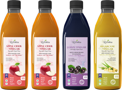 Relishta Apple Cider Jamun & Sugarcane Vinegar with Mother Vinegar (Pack of 4) Vinegar(4 x 500 ml)