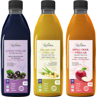 Relishta Jamun Sugarcane & Apple Cider Vinegar with Mother Vinegar (Pack of 3) Vinegar(3 x 500 ml)