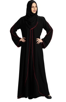 MEHAR Polyester Solid Abaya With Hijab(Black)