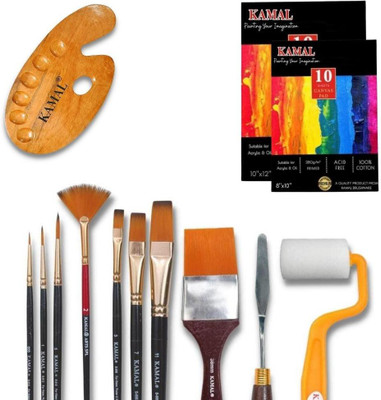 KAMAL Mix Essential Full Toolkit / Canvas PAD 8X10,10X12 Set of 2 / Wooden Palette