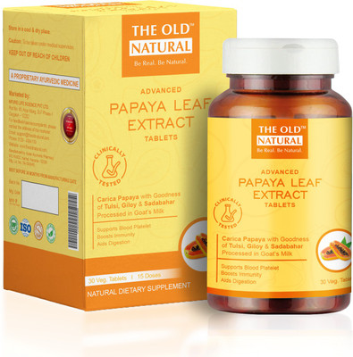 The Old Natural Papaya Leaf Extract Tablets | Carica Papaya with goodness of Tulsi & Giloy(Pack of 10, 30 Tablets)