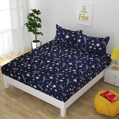 Avtex 220 TC Microfiber Double Printed Flat Bedsheet(Pack of 1, Blue)