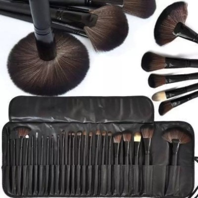 Pohok Black Leather Cosmetic Brush Wooden Look Style (Pack Of 24)(Pack of 24)