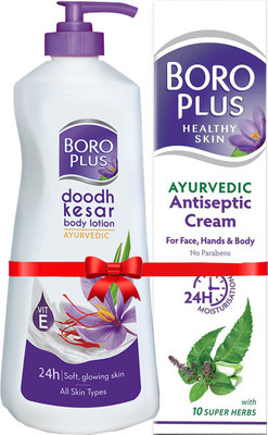 BOROPLUS Doodh Kesar Body Lotion 400 ml + Antiseptic Cream 120ml(2 Items in the set)
