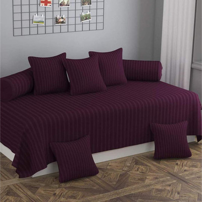 24x7 Home Store Cotton Striped Diwan Set(Maroon)