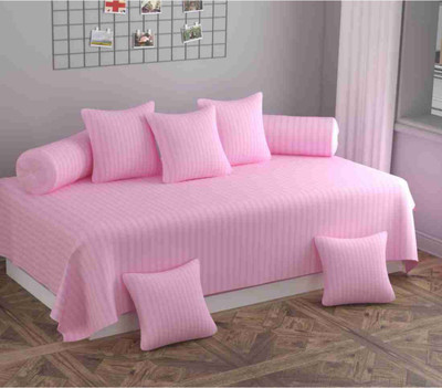 Being Handloom Cotton Striped Diwan Set(Pink)