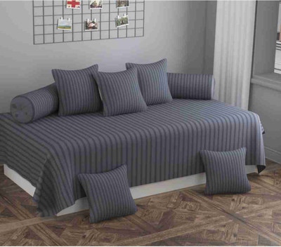 24x7 Home Store Cotton Striped Diwan Set(Grey)