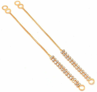 NAVMAV Gold Plated Gemstones Kanoti Kan Chain Crystal Ear to Ear Thread Single Line Alloy Cuff Earring