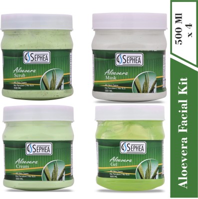 SEPHEA AloeVera Facial Kit - Facial Scrub , Massage Gel , Massage Cream , Face Mask(4 x 500 ml)