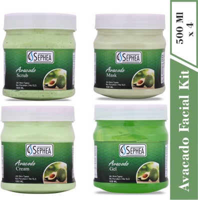 SEPHEA Avacado Facial Kit -Facial Scrub,Massage Gel,Massage Cream,Face Mask(4 x 500 ml)