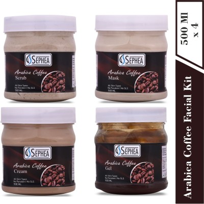 SEPHEA Arabica Coffee Facial Kit -Facial Scrub,Massage Gel,Massage Cream,Face Mask(4 x 500 ml)